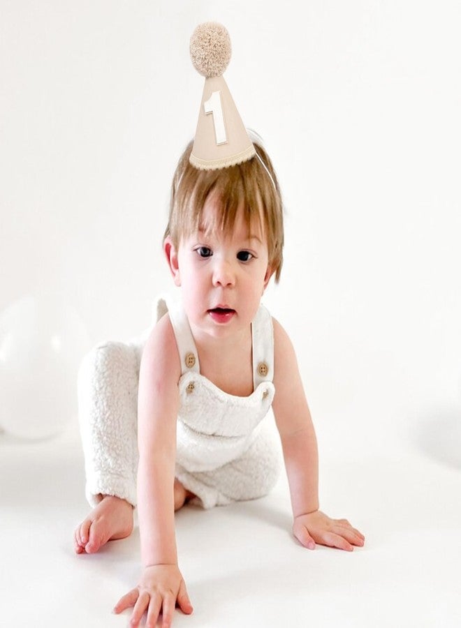 TERJIO Boys 1st Birthday Cone Hat - One Year Old Boy Birthday Decorations, Cake Smash Party Photo Props,Simple First Birthday Party Hat,Conical Hat With Pom Ball.(Khaki 1st Birthday Cone Hat) - Image 4